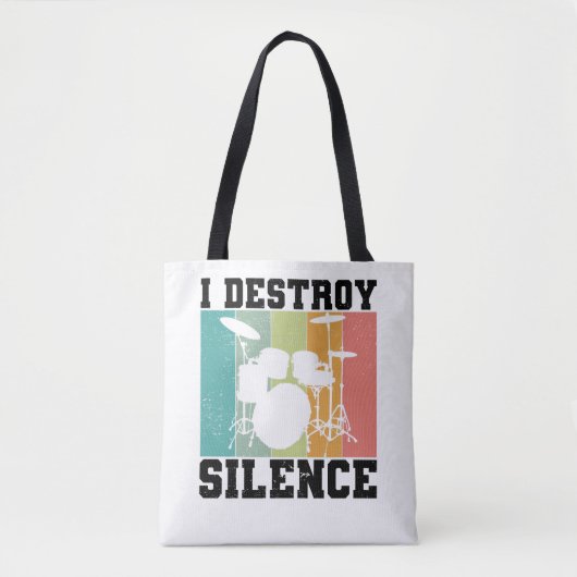 I Destroy Silence Distress  Drummer Retro Tote Bag (Voorkant)