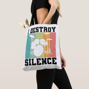 I Destroy Silence Distress  Drummer Retro Tote Bag