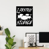 I Destroy Silence Drummer Music Band Drum Player Poster (Thuiskantoor)