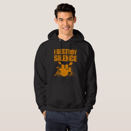 I Destroy Silence | Drums Drummer Gift Hoodie (Voorkant volledig)