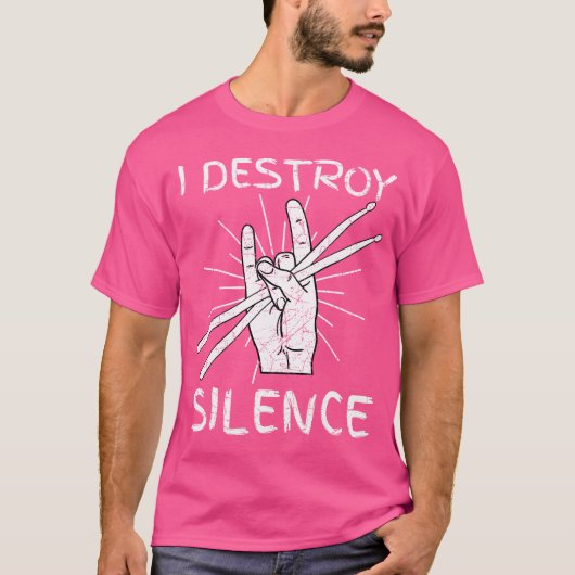 I Destroy Silence Drums T Shirt Rocker Band Drumme (Voorkant)