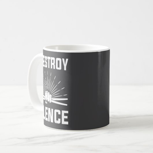 I Destroy Silence Funny Drummer And Drum Player Qu Koffiemok (Voorkant links)