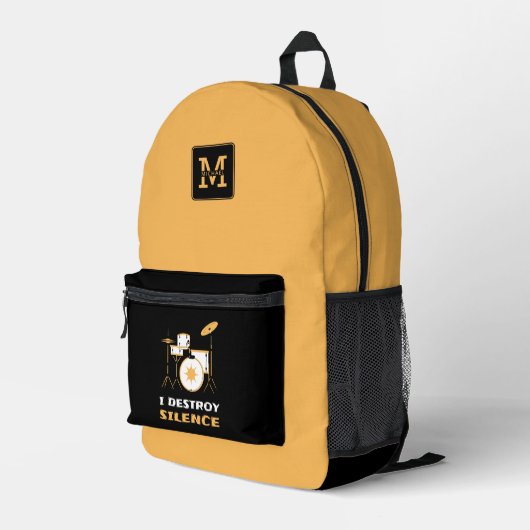 I Destroy Silence Funny Drummer Bedrukte Rugzak (Achterkant Hoek Rechts)