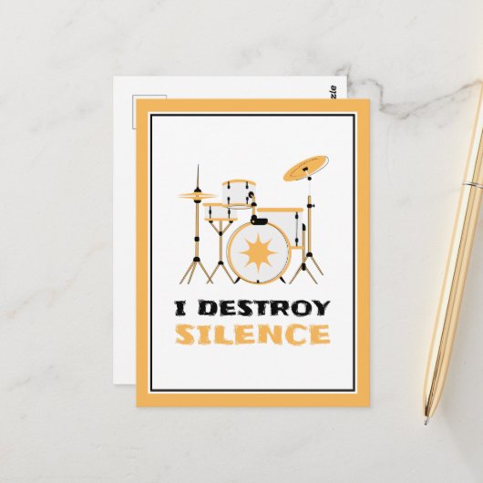I Destroy Silence Funny Drummer Briefkaart (Voorkant / Achterkant in situ)