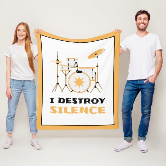 I Destroy Silence Funny Drummer Fleece Deken (In situ)