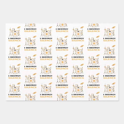 I Destroy Silence Funny Drummer Inpakpapier Vel (Voorkant)