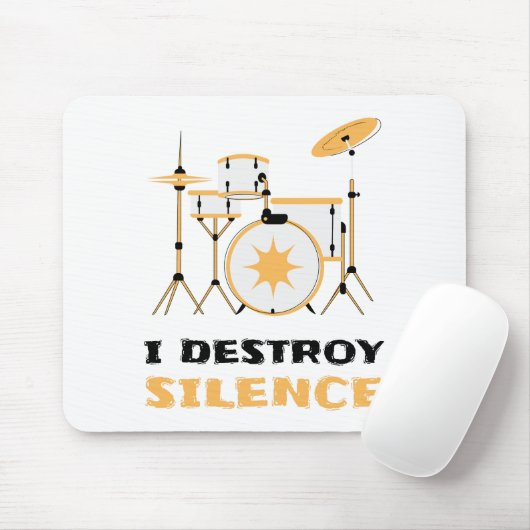 I Destroy Silence Funny Drummer Muismat (Met muis)