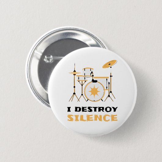 I Destroy Silence Funny Drummer Ronde Button 5,7 Cm (Voorkant /achterkant)