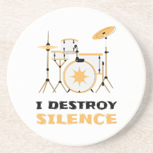 I Destroy Silence Funny Drummer Zandsteen Onderzetter