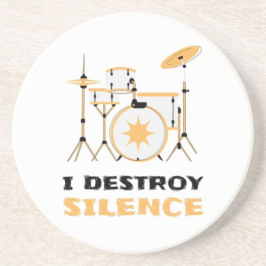 I Destroy Silence Funny Drummer Zandsteen Onderzetter (Voorkant)