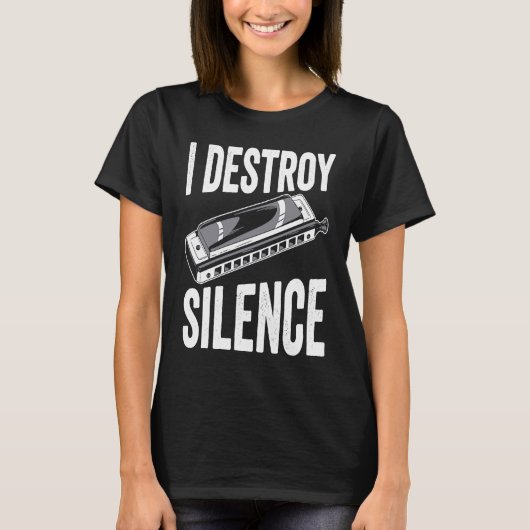 I Destroy Silence Harmonica Player T-shirt (Voorkant)