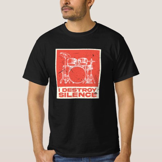 I Destroy Silence - Retro Drummer T-shirt (Voorkant)