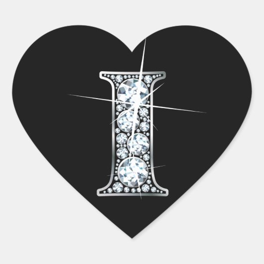 "I" Diamond Bling on Black Heart Sticker (Voorkant)