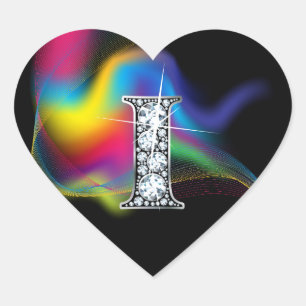 "I" Diamond Bling op Rainbow Swirl Heart Sticker