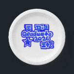 I Did it!, Graduate 2026 Papieren Bordje<br><div class="desc">A White,  7" Round paper plate,  = optional,  with a Drawing/Design,  in navy blue,  with a lighter blue stripe,  going through Letters,  and numbers,  and a star,  = I DID it1,  Graduate 2026,  =(Drawing/Design by P.J.M.)</div>