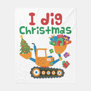 I Dig Christmas Xmas Holiday Excavator Fleece Deken