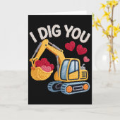 I Dig You Cute Excavator Valentine Design For Kids Kaart (Gele Bloem)