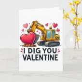 I Dig You Valentine Excavator Construction Truck D Kaart (Gele Bloem)