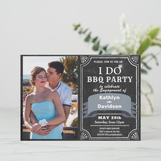 I DO 4 Foto Verloving Chic BBQ Party Uitnodiging (Staand voorkant)