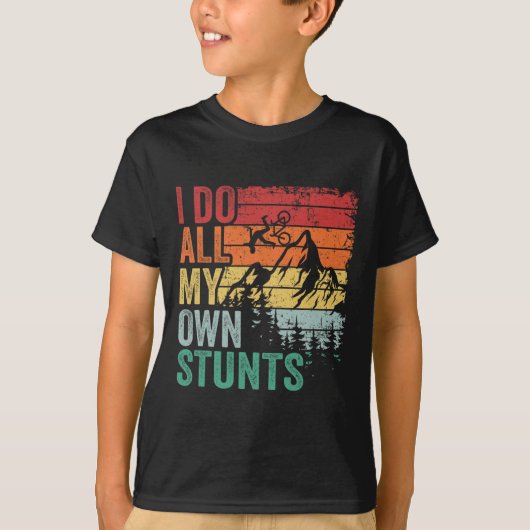 I Do All My Own Stunts Retro Funny Downhill Mounta T-shirt (Voorkant)