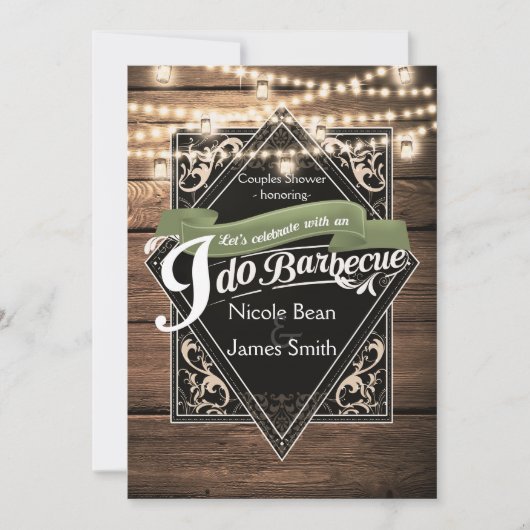 I DO BARBECUE BBQ Rustiek Hout & Lichten Verloving Kaart (Voorkant)