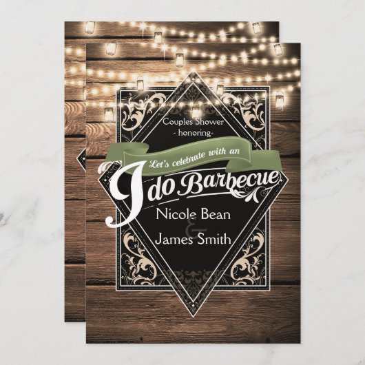 I DO BARBECUE BBQ Rustiek Hout & Lichten Verloving Kaart (Voorkant / Achterkant)