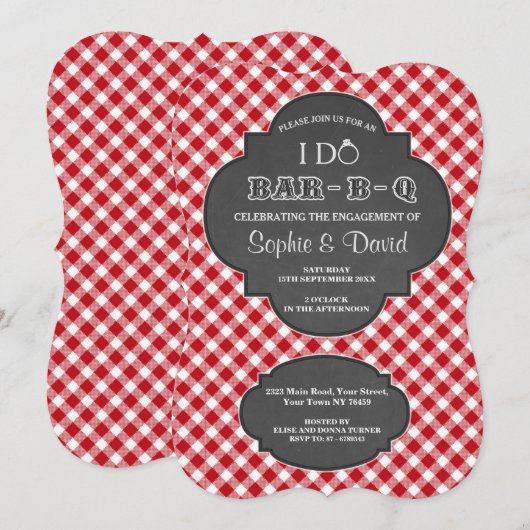 I DO BARBEQUE Verloving Chalk Gingham Invite Kaart (Voorkant / Achterkant)