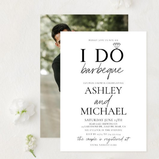 I DO BBQ Black & White Photo Couple Shower Kaart