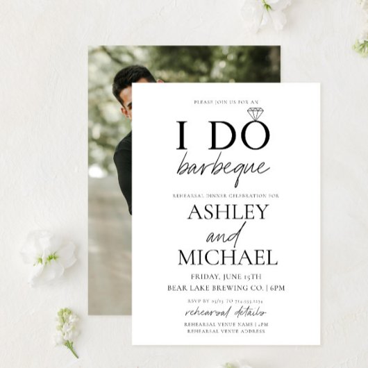 I DO BBQ Black & White Script Photo Rehearings Kaart