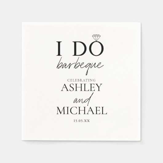 I DO BBQ Black & White Simple Engagement Party Servet (Voorkant)