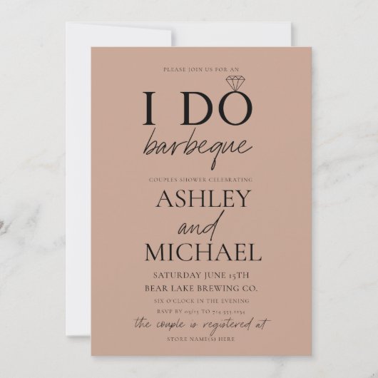 I DO BBQ Blush Bruin Eenvoudig Script Fotodouche Kaart (Voorkant)