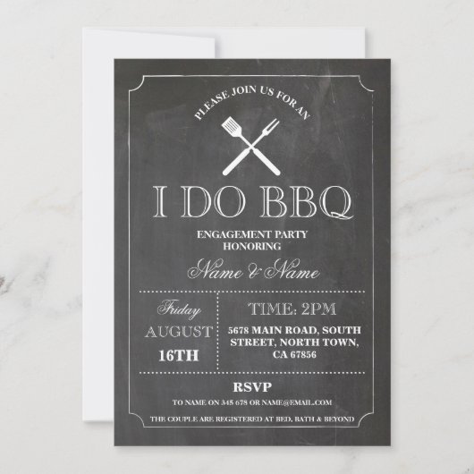 I DO BBQ Chalk Rustic Engagement Party Kaart (Voorkant)