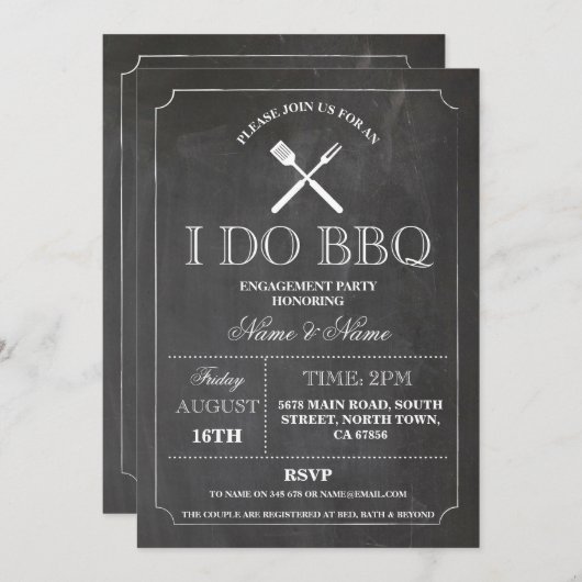 I DO BBQ Chalk Rustic Engagement Party Kaart (Voorkant / Achterkant)