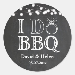 I DO BBQ Chalkboard Bruiloft Verloving Barbecue Ronde Sticker