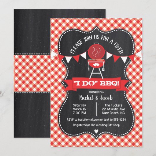 I DO BBQ Chalkboared Wedding Engagement Party Kaart (Voorkant / Achterkant)