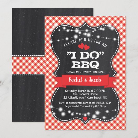 I DO BBQ Couples Co-ed Chalkboard Engagement Party Kaart (Voorkant / Achterkant)