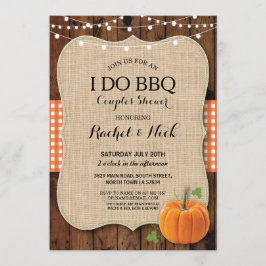 I DO BBQ Couples Shower Burlap Pumpkin Wood Kaart
