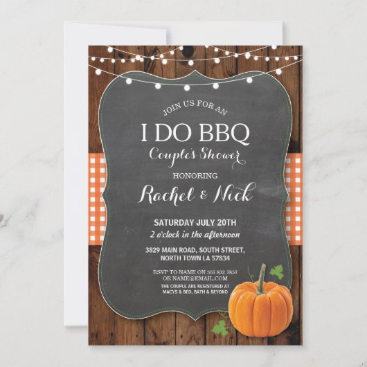 I DO BBQ Couples Shower Chalk Pumpkin Wood Kaart (Voorkant)
