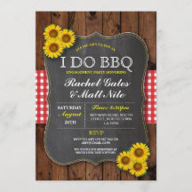 I DO BBQ Couples Shower Chalk Sunflower Red Invite