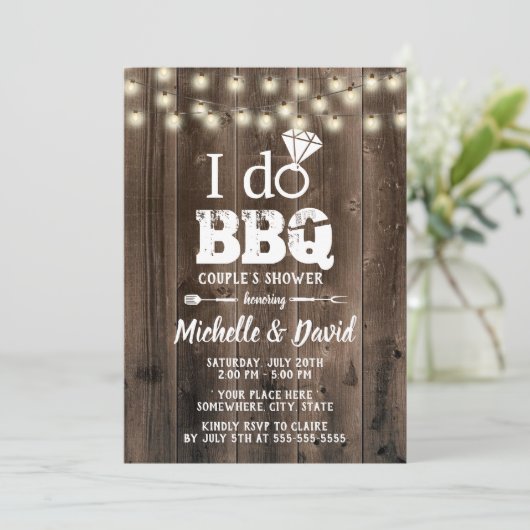 I DO BBQ Couples Shower Rustic Barn Wood Kaart (Staand voorkant)