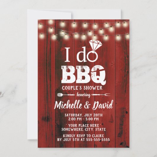I DO BBQ Couples Shower Rustic Red Barn Wood Kaart (Voorkant)