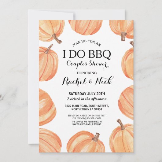 I DO BBQ Couples Shower Waterverf Pumpkin Rustic Kaart (Voorkant)