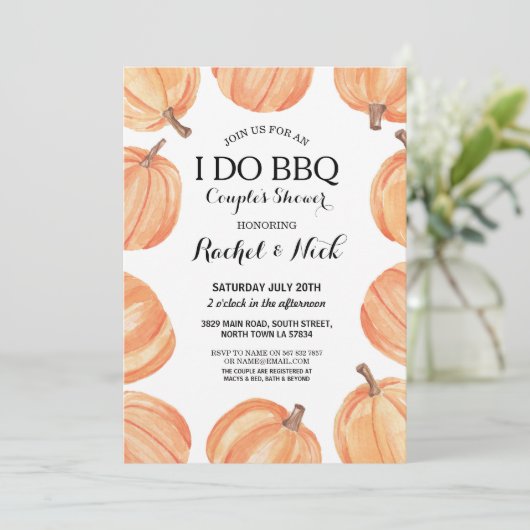 I DO BBQ Couples Shower Waterverf Pumpkin Rustic Kaart (Staand voorkant)