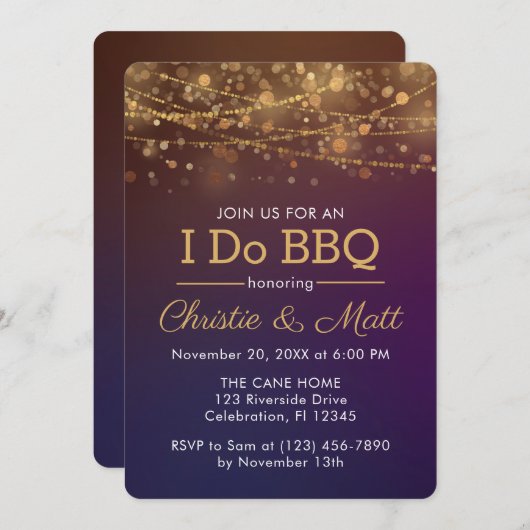 I DO BBQ Dusk Bokeh Engagement Party Kaart (Voorkant / Achterkant)