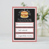 I Do BBQ en Gingham Hamburger Casual Bruiloft RSVP (Staand voorkant)