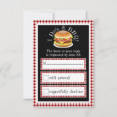 I Do BBQ en Gingham Hamburger Casual Bruiloft RSVP Kaartje (Voorkant)
