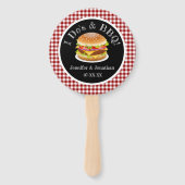I Do BBQ en Red Gingham Hamburger Casual bruiloft Handwaaier (Voorkant)