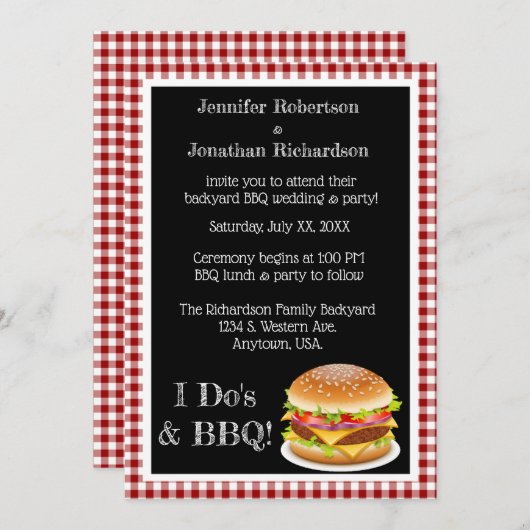 I Do BBQ en Red Gingham Hamburger Casual bruiloft Kaart (Voorkant / Achterkant)