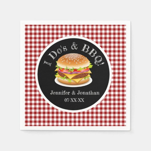 I Do BBQ en Red Gingham Hamburger Casual bruiloft Servet (Voorkant)