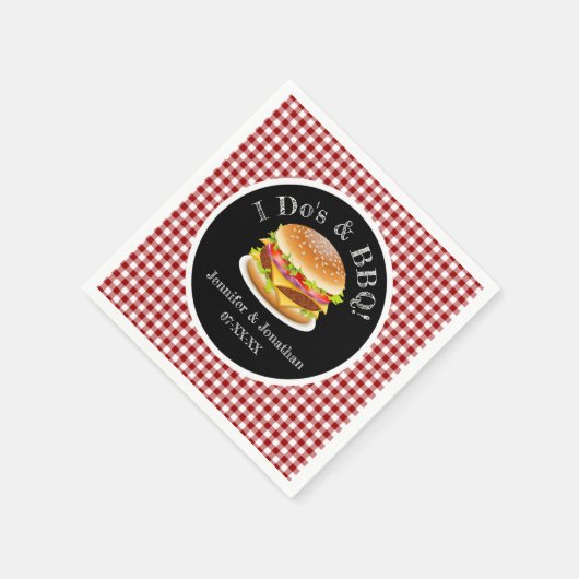 I Do BBQ en Red Gingham Hamburger Casual bruiloft Servet (Hoek)